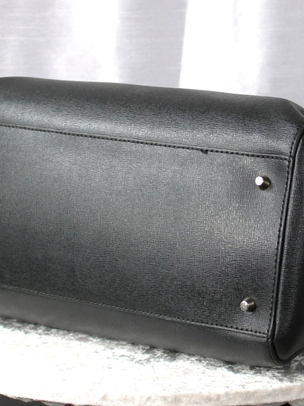 Furla Black Leather Satchel Top Handle Bag w/ Shoulder Strap Gold Hardware - Picture 5 of 12